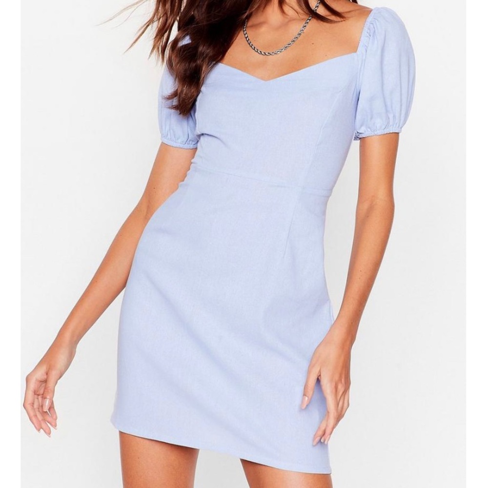 Light blue puffy shoulder dress